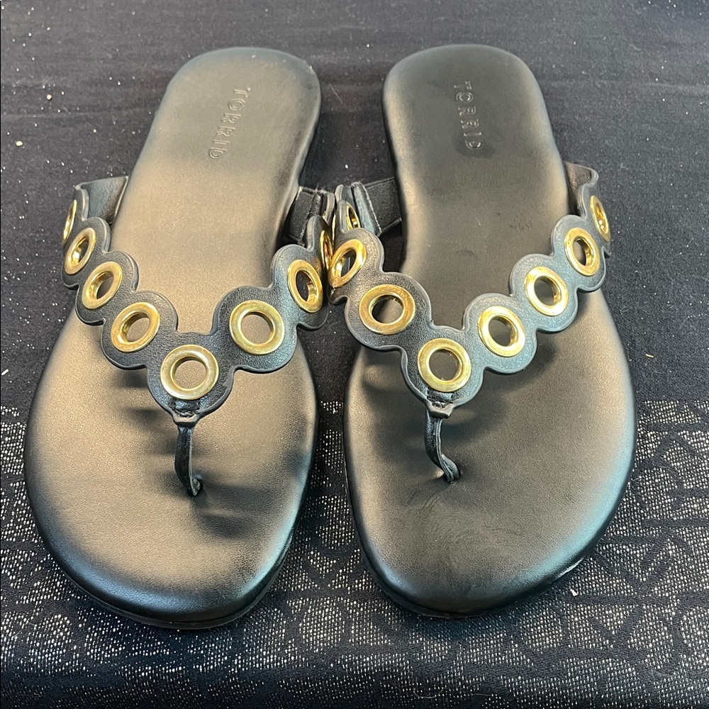 torrid Black Sandal with Gold Grommet Trim